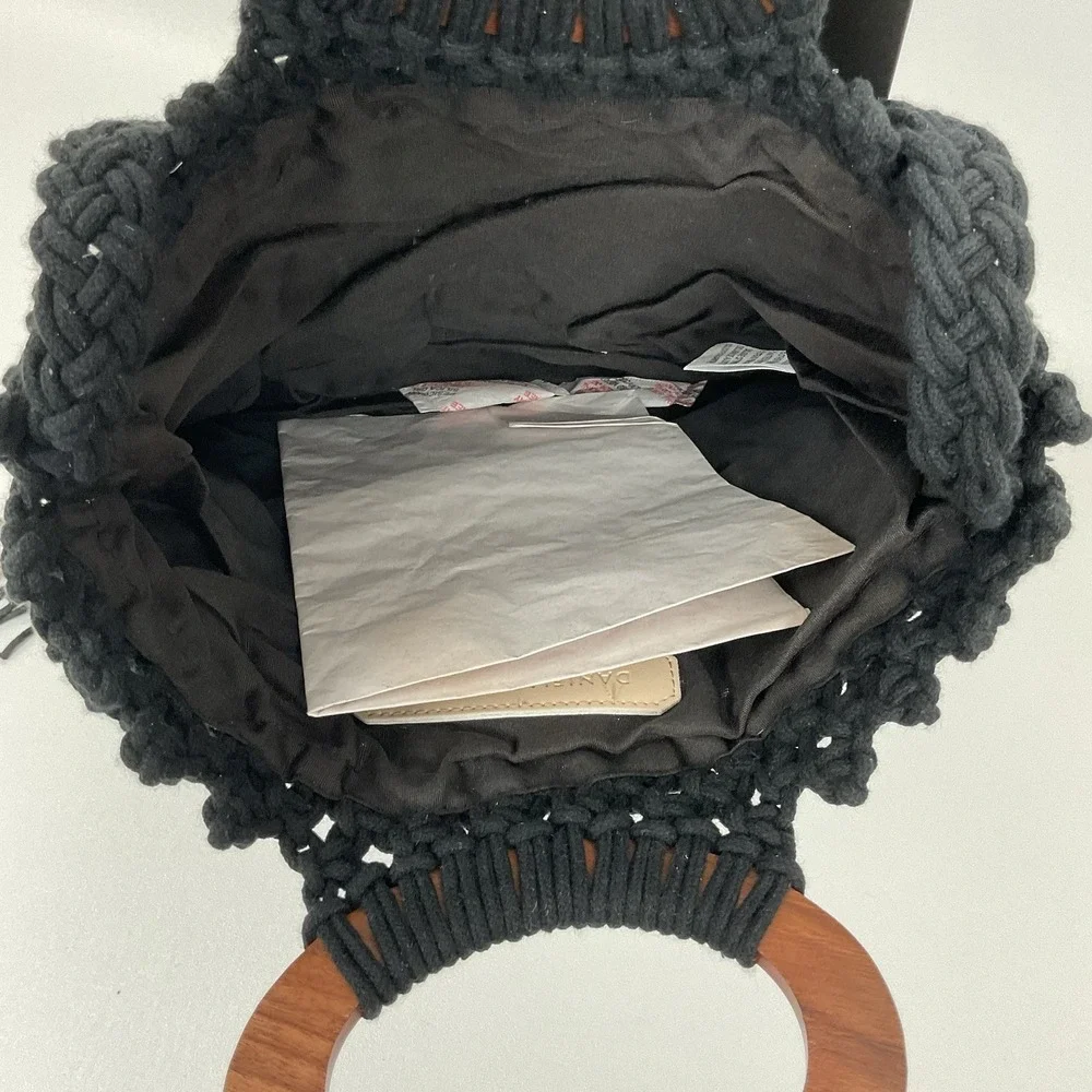 Danielle Nicole Black‎ Macrame Fringe Crossbody Shoulder Bag Boho Cottagecore